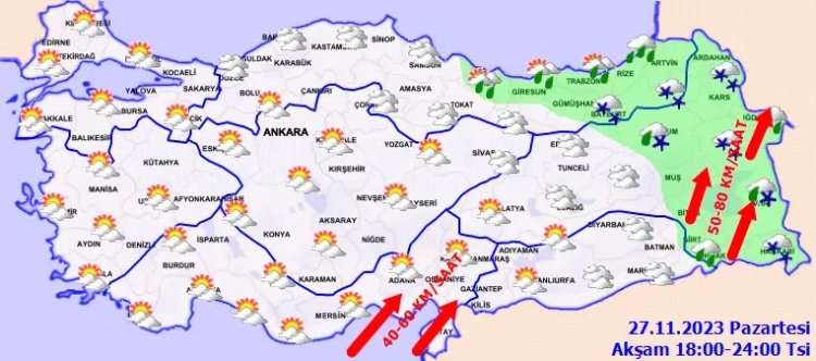 METEOROLOJİ UYARDI: 26 İLE SARI VE 1 İLE TURUNCU KOD! KUVVETLİ SAĞANAK, KAR VE RÜZGAR UYARISI!