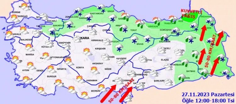 METEOROLOJİ UYARDI: 26 İLE SARI VE 1 İLE TURUNCU KOD! KUVVETLİ SAĞANAK, KAR VE RÜZGAR UYARISI!
